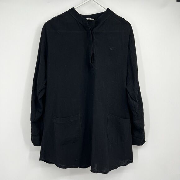 Mr Buho Womens L Flowy Black Coverup 100% Cotton Roll Tab Beach Vacation Cruise - Picture 5 of 9